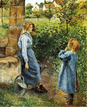 カミーユ・ピサロ Painting - 井戸にいる若い女性と子供 1882年 カミーユ・ピサロ